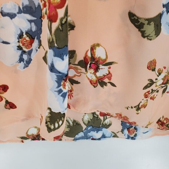 My Michelle Bell Sleeve Ruffle Blouse Size M Floral 3/4 Sleeve Peach Blue Career - Picture 6 of 16